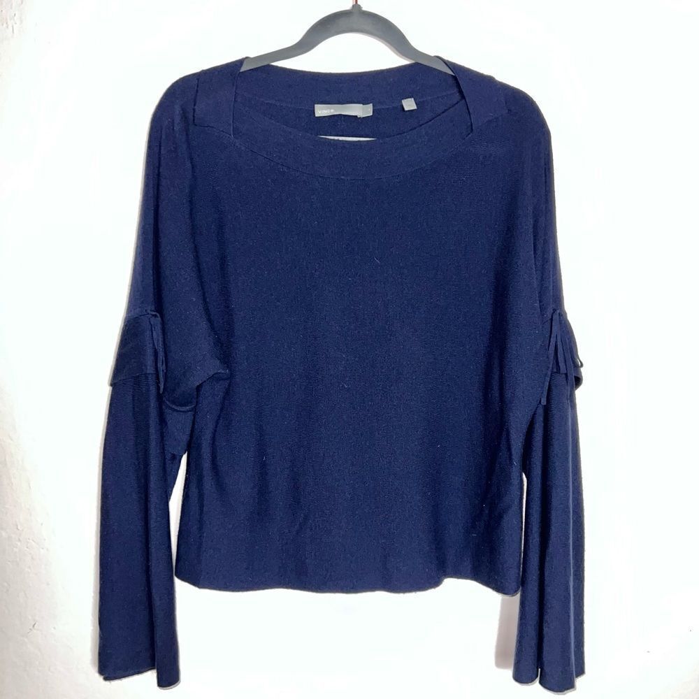 VINCE Tie Sleeve Boat Neck Sweater Top Medium